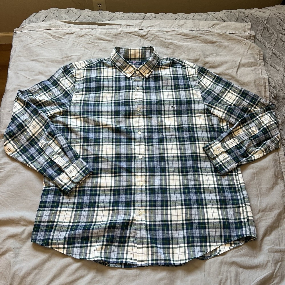 VINEYARD VINES Button Shirt Men's XXL Performance Slim Fit Tucker Plaid Green